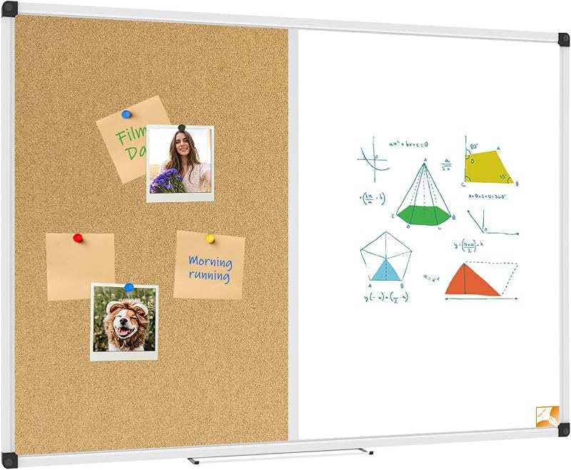 XBoard Combo de pizarra blanca magnética, 36 x 24 pulgadas | Combinación de medio tablero de borrado en seco y medio tablero de anuncios para la oficina de la escuela en casa