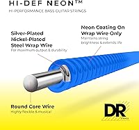 Vista 2 de DR Strings NBB5-45 Cuerdas de bajo de 5 cuerdas de color azul neón de alta definición, medianas, 45-125