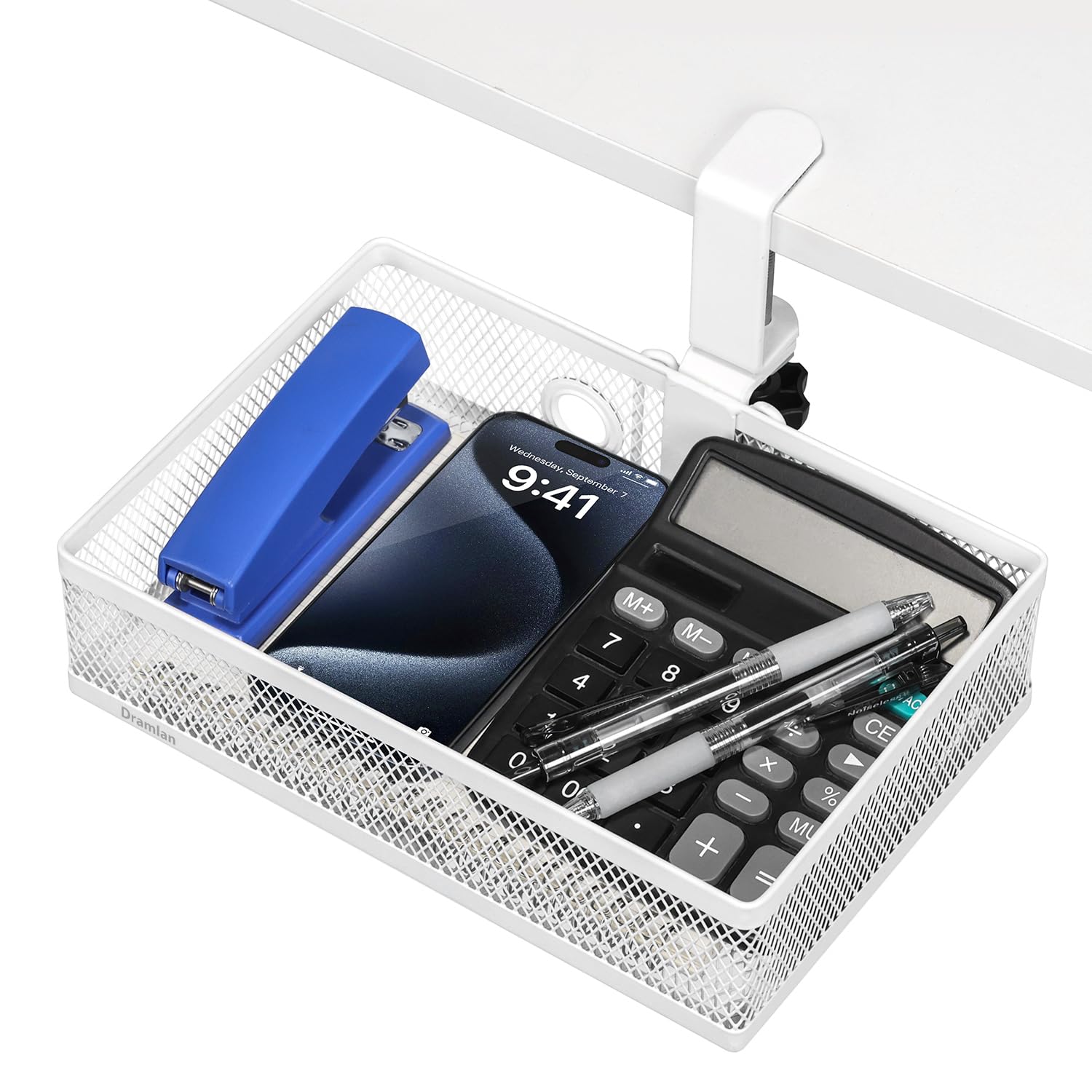 Organizer da scrivania, girevole a 360°, nascosto sotto il cassetto della scrivania, organizer da scrivania con morsetto, grande capacità, per casa e ufficio (colore bianco stile 2)