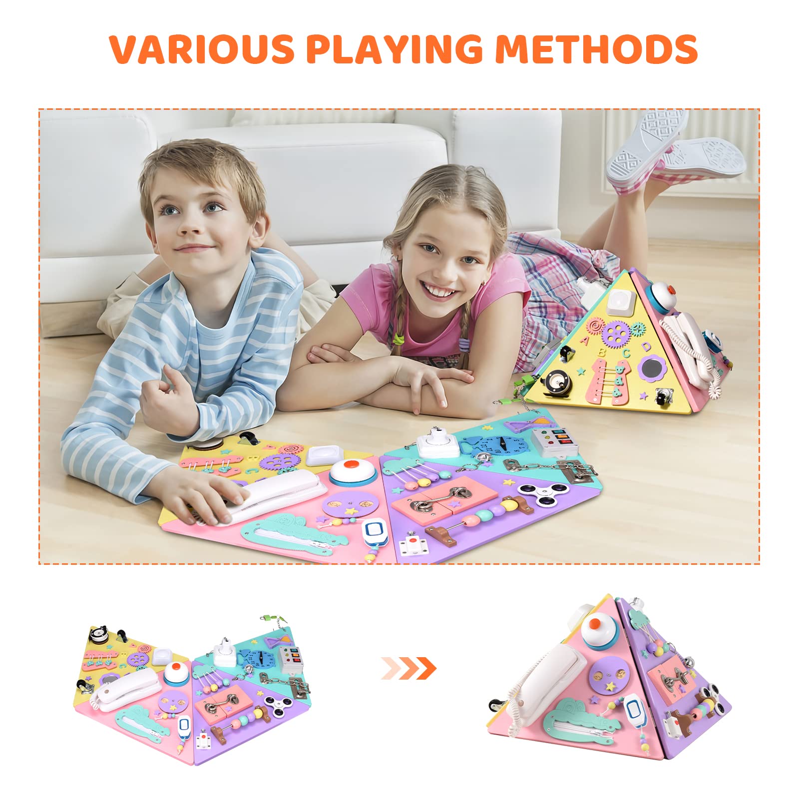 Montessori Busy Board, Motorikbrett Motorikspielzeug zum Lernen Feinmotorik Aktivitätsbrett Skills Board Pyramide Activity Bord Sensorische Spielzeuge für Kleinkinder im Alter von 1–3 Jahren