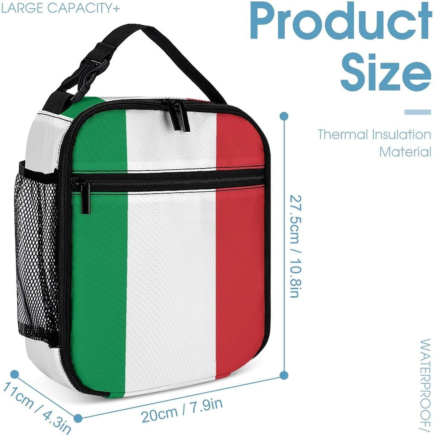 Laptop Bookbag Set with Lunch Bag & Makeup Bag Travel Daypack Backpack Set with Lunch Box Storage Bags (Italy Flag)