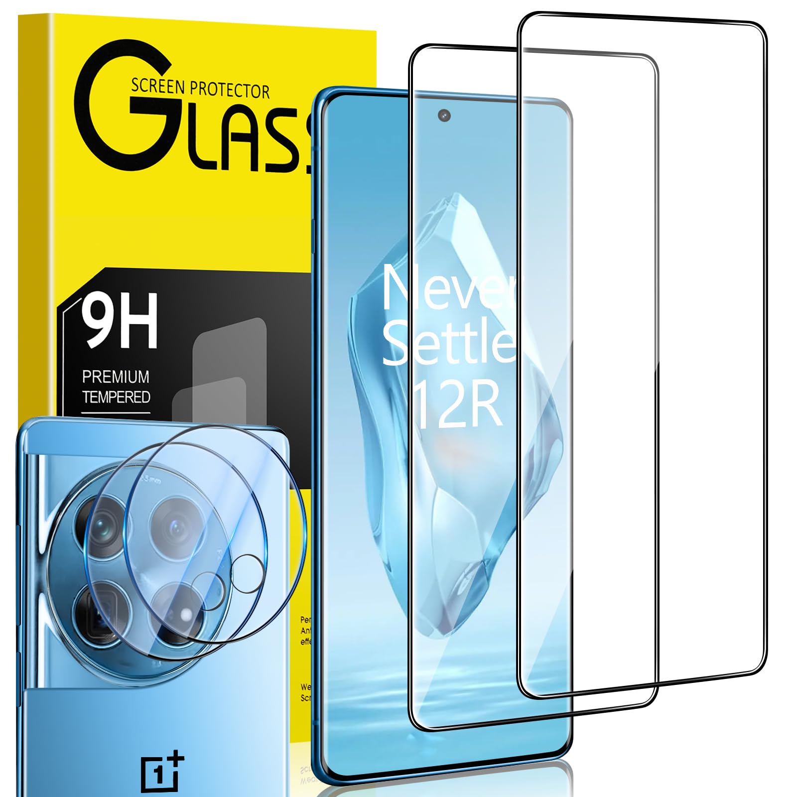 Maxwolf 2 Pack Screen Protector for OnePlus 12R, Tempered Glass with Camera Lens Protector, Case Friendly, 9H Hardness