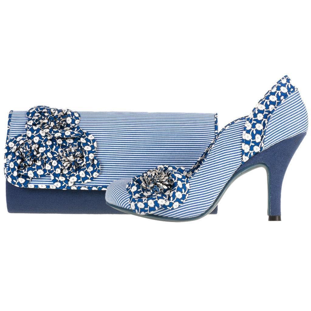 Chaussures et sac assortis Ruby Shoo bleus rayés blanc et noir taille 8 - 7