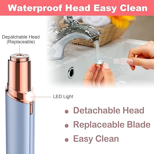 Miniatura 6 de Rosarden - Removedor de vello facial, afeitadora para mujeres, recargable por USB, IPX6, impermeable, para labios, cuerpo, brazos, bigotes, pelusa y