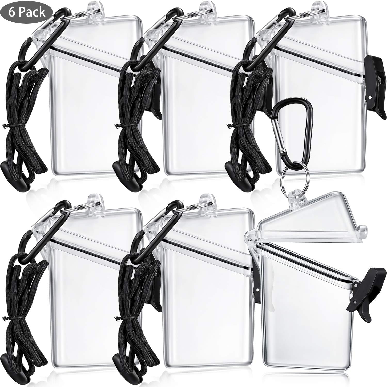 - Outus 6 Pack Waterproof ID Badge Holder Case Waterproof Clear Vertical ID Card Holder with Lanyard Carabiner and Keychain Plastic Card Holders Dry Box