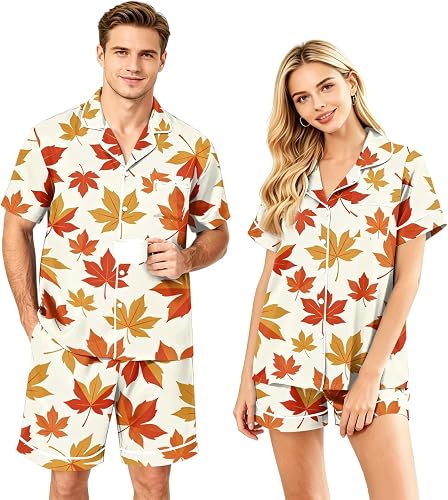 Vividcrate Matching Halloween Pajamas for Couples 2026 Short Sleeve Button Down 