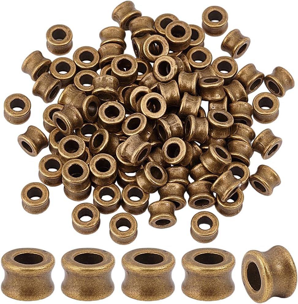 PH PandaHall 100Pcs Metal Spacer Beads Antique Bronze European Beads Large Hole Beads with 4.5mm Hole Retro Alloy Column Beads Craft Supplies for Bracelet Necklace Jewelry Braids Hair Decoration