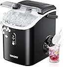 EUHOMY Nugget Ice Maker Countertop with Handle, Ready in 6 Mins, 34lbs Per Day, Removable Top Cover, Auto-Cleaning, Portable Sonic Ice Maker with Basket and Scoop, for Home/Party/RV/Camping (Black)