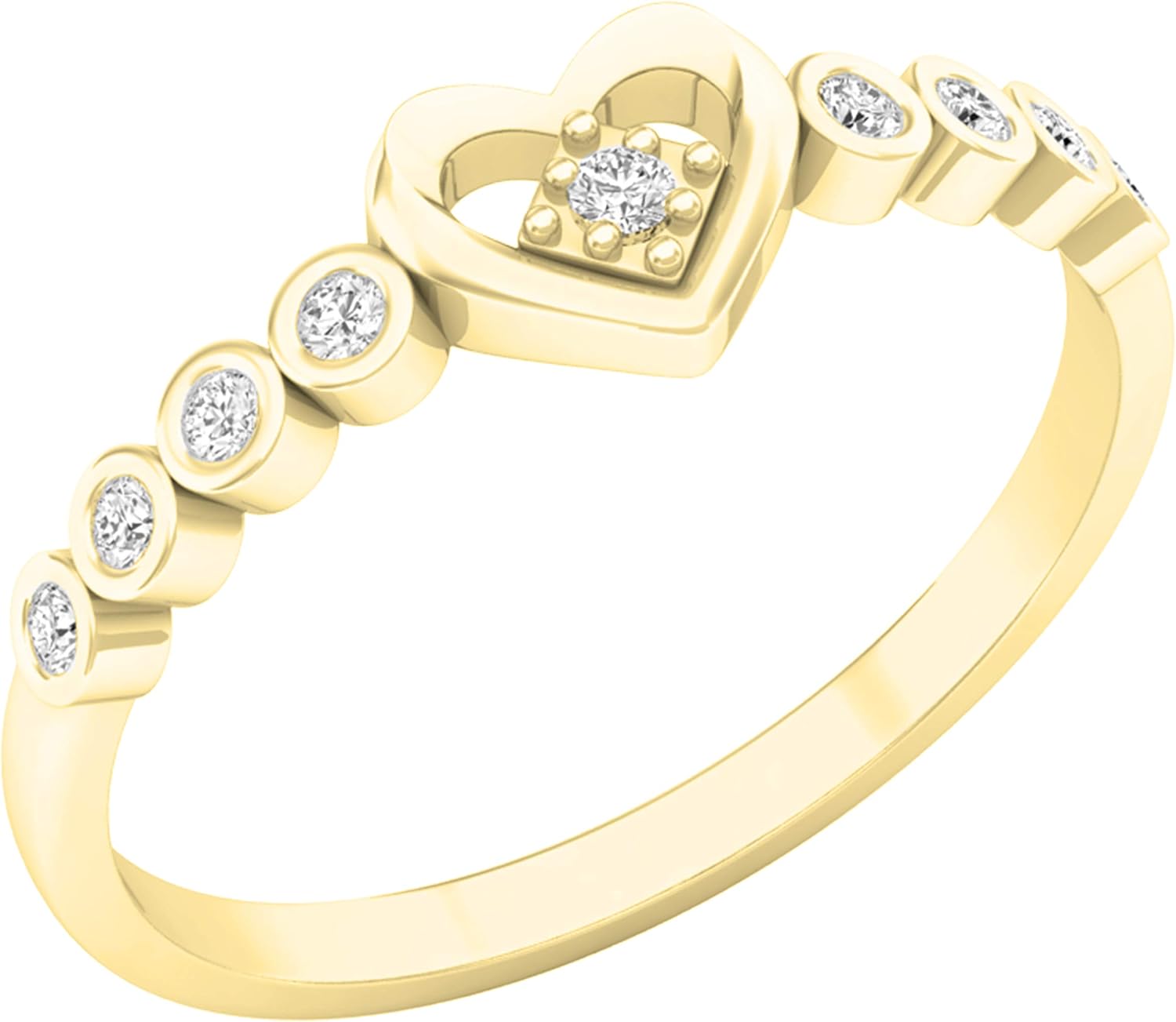 Dazzlingrock Collection 0.10 Ctw Round White Natural Diamond Women Slender Heart Shape Engagement Promise Ring 1/10 CT, in Real Solid Gold & 925 Sterling Silver