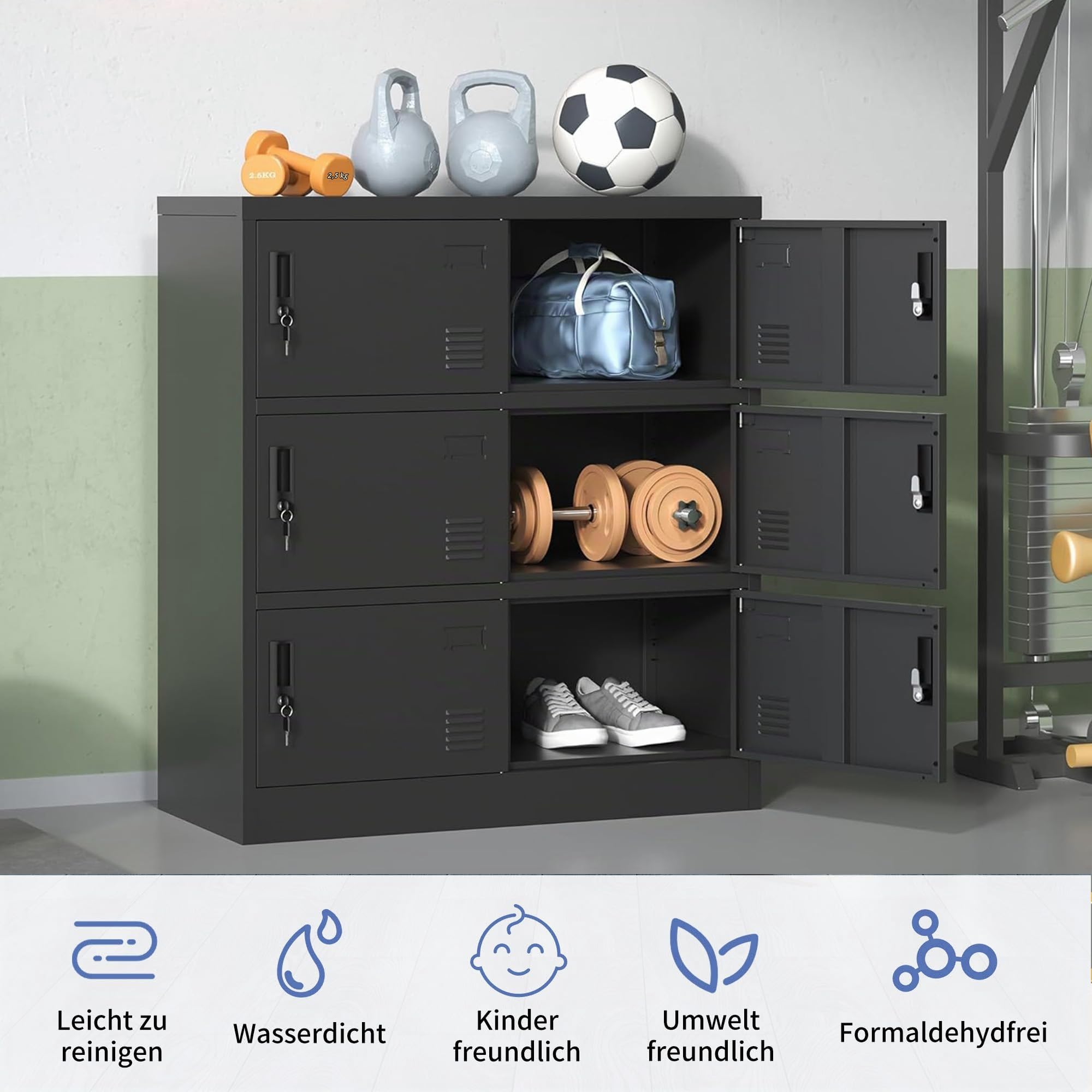 Spind Kleiner Metallschrank, 6-türiger Mitarbeiterschrank, Büroschrank mit Kartenfächern, Metallschrank für Zuhause, Fitnessstudio, Schule