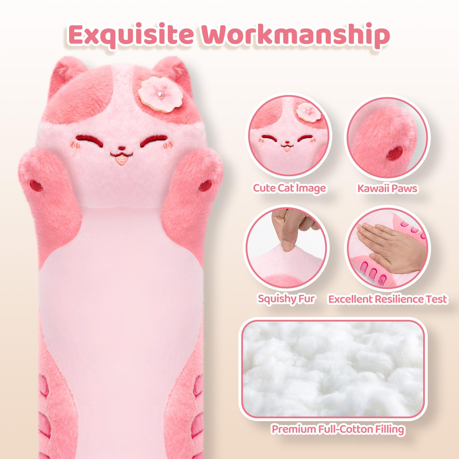 Besuche den Mewaii- Mewaii Künstlerisch entworfenes ultraweiches Langkatzen-Kuschelkissen, extra Füllung für Komfort, Premium-Stofftier als Geschenk für Freundin oder Katzenliebhaber 110CM in use