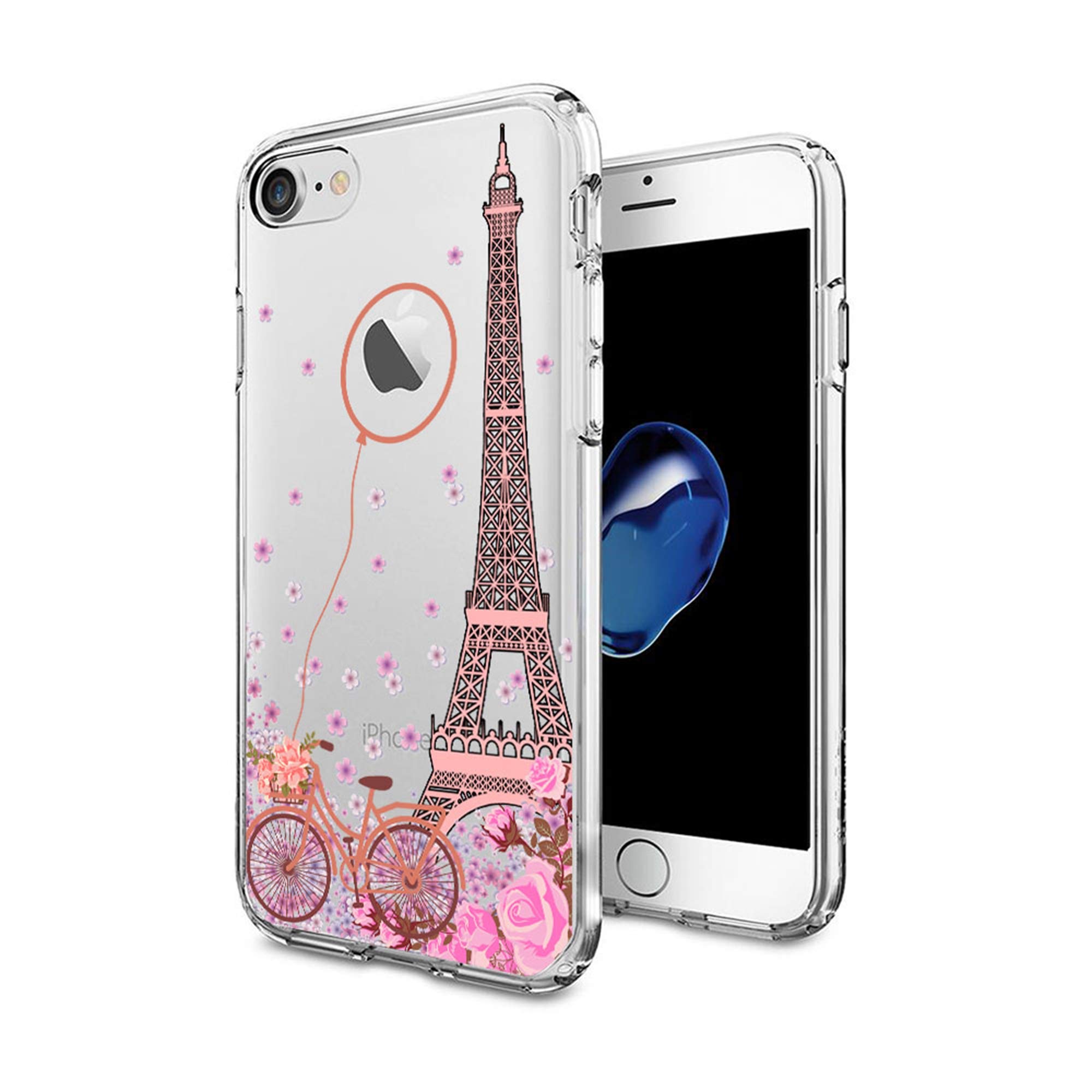 cocomong Paris Eiffel Tower Cute Clear Phone Case Compatible with iPhone 8 Case Paris iPhone 7 Case for Girls Women Flower Paris Decor Gifts, Thin Slim Fit Soft TPU Cover Protective Shockproof 4.7"