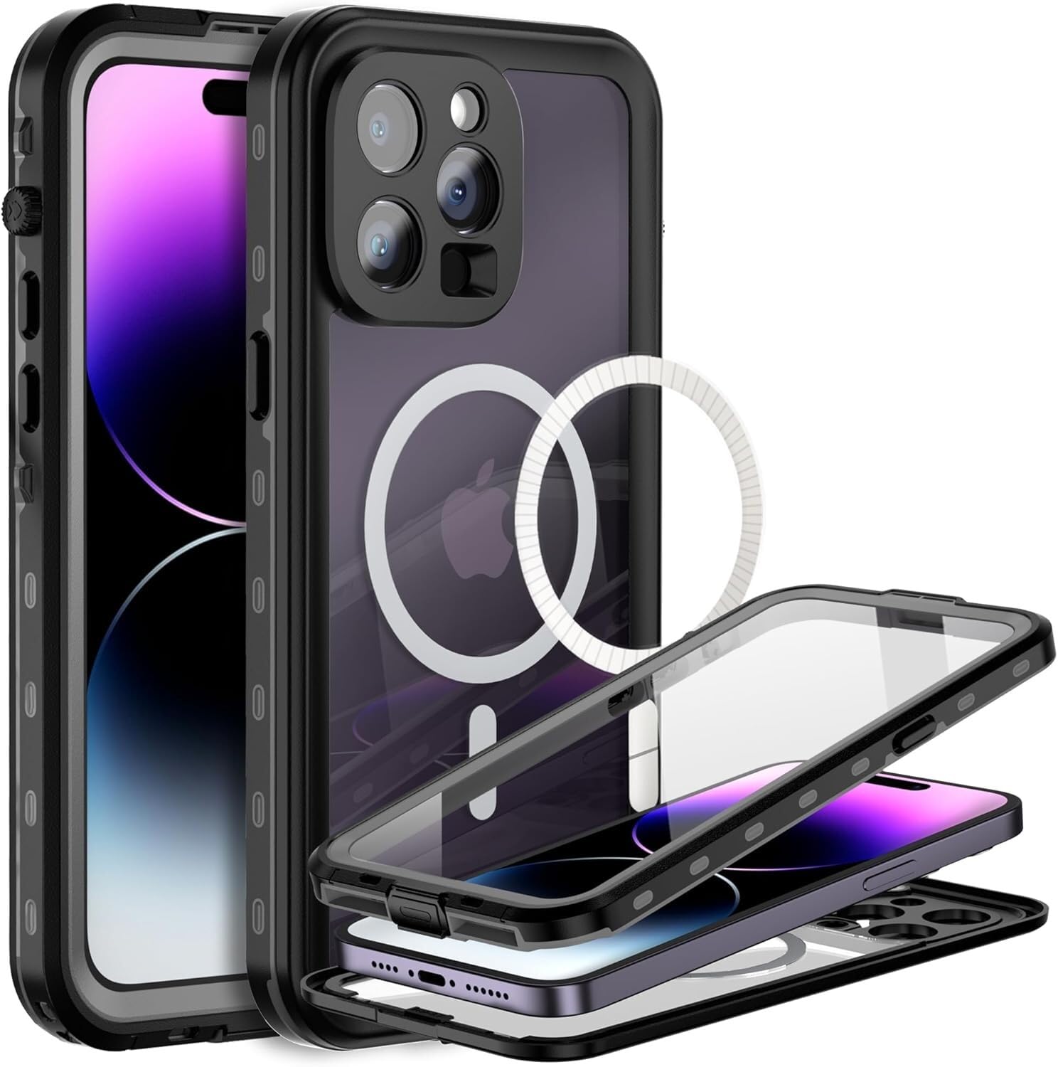 Coque iPhone 15 Plus noire silicone rigide intégrale antichoc