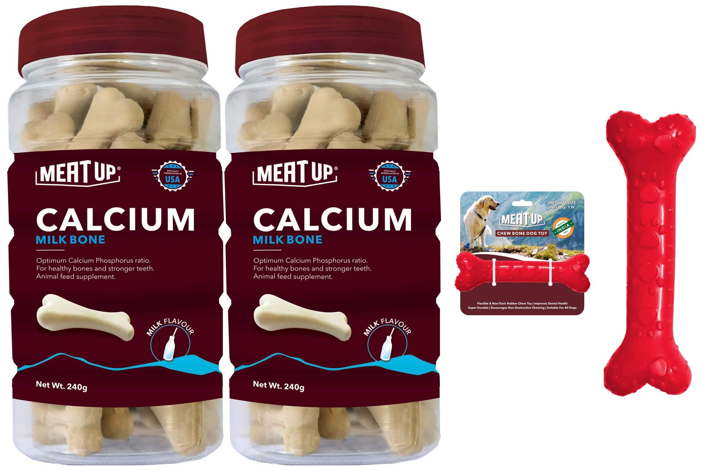 Meat Up Calcium Bone Jar, Dog Supplement Treats - 240 g, 30 Pieces (Buy 1 Get 1 Free) & Non-Toxic Rubber Dog Chew Bone Toy, Puppy/Dog Teething Toy (Medium) - 5 inches (B09VH92W8J) Amazon Price History, Amazon Price Tracker