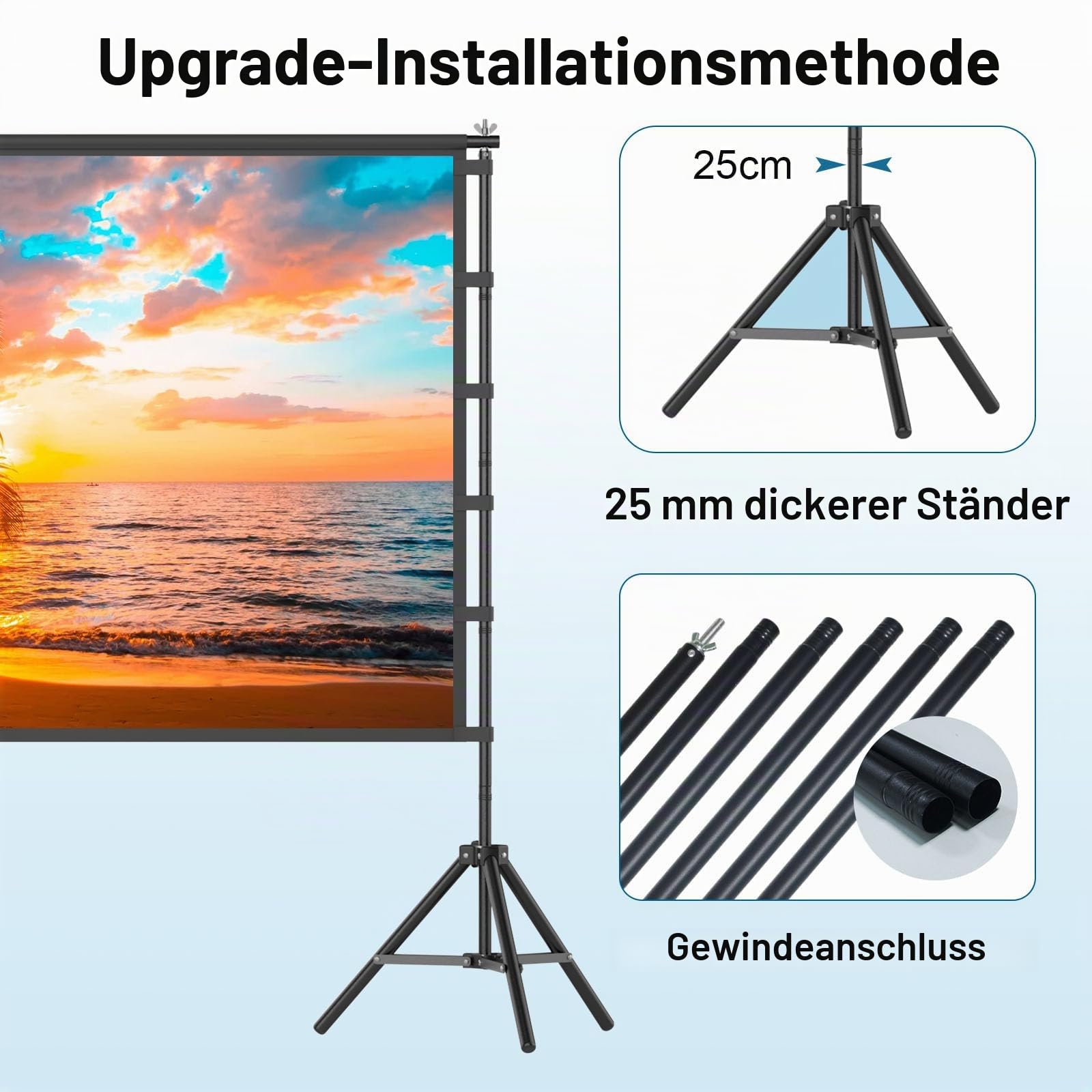 TOWOND 120 Zoll Projektorleinwand mit Ständer, Faltbare Tragbare 16:9 HD Outdoor Projektor Leinwand für Heimkino und Garten, Vorne und Rückprojektion, Waschbar Faltenfrei Polyester mit Tragetasche