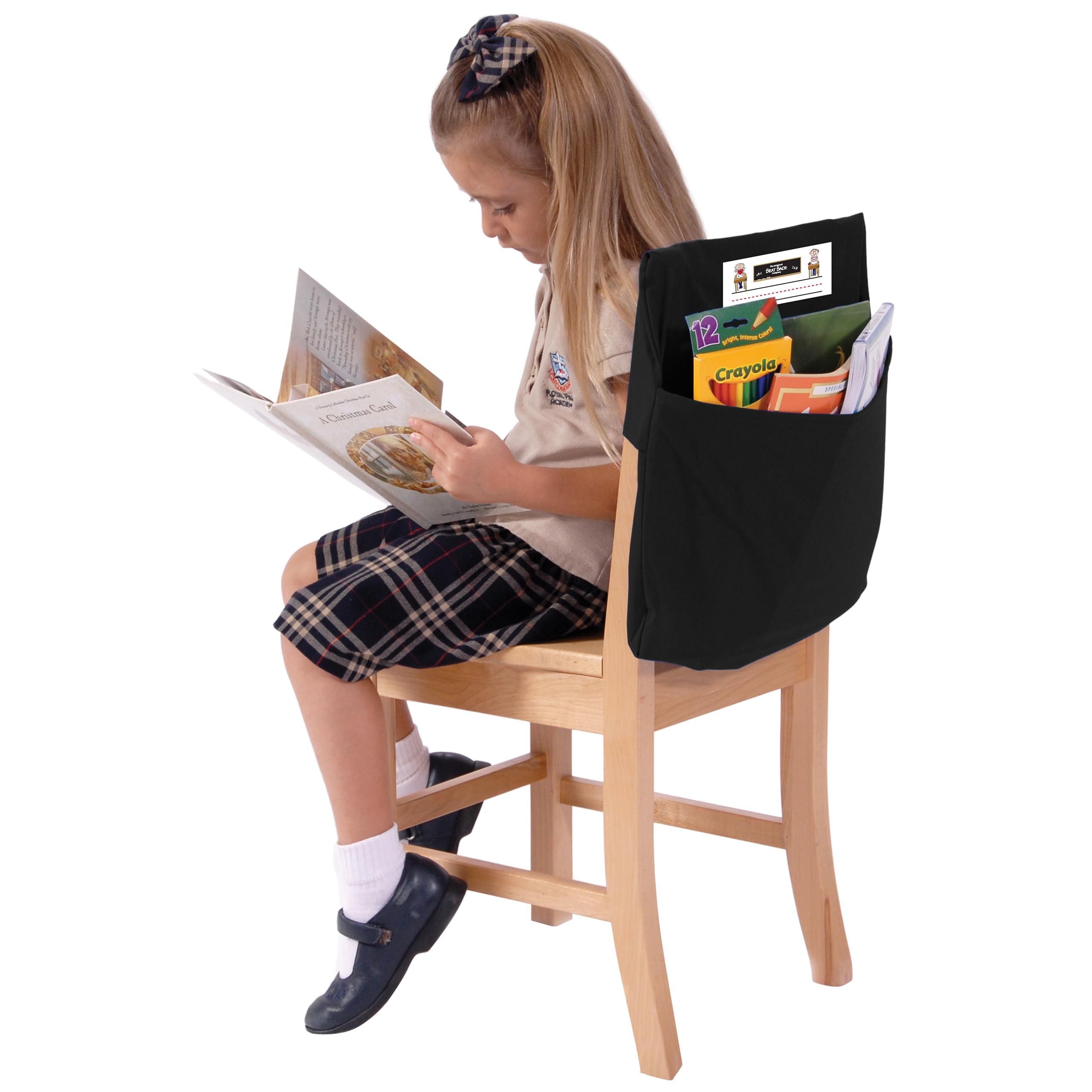 Seat Sack 12" Student Chair Storage Pocket for Classrooms, Black - Perfect Over the Chair Pocket Organizer for Student Desks, Durable and Spacious
