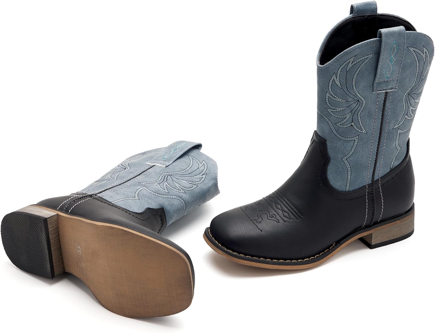 Kids Western Boots for Boys Girls Embroidered Cowgirl Cowboy Boots Square Toe Mid Calf Riding Shoes Little Kid/Big Kid - Image 5