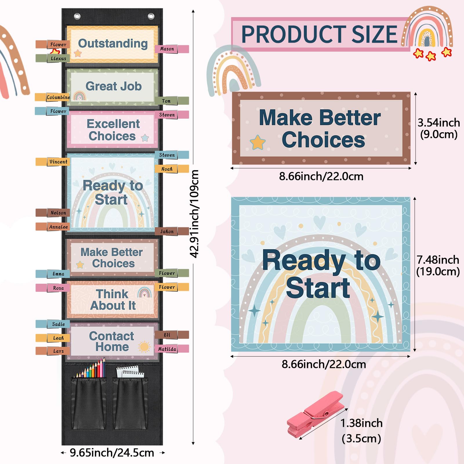 Amazon.com : Pasimy 59 Pcs Student Behavior Clip Chart for Classroom Management Kids Track Reward Incentive Behavior Pocket Chart Boho Bulletin Board Teacher Supplies for School Office(42.9 x 9.7 Inch,Classic) : Office Products amazon-com-pasimy-59-pcs-student-behavior-clip-chart-for-classroom-management-kids-track-reward-incentive-behavior-pocket-chart-boho-bulletin-board-teacher-supplies-for-school-office-42-9-x-9-7-inch-classic-office-products