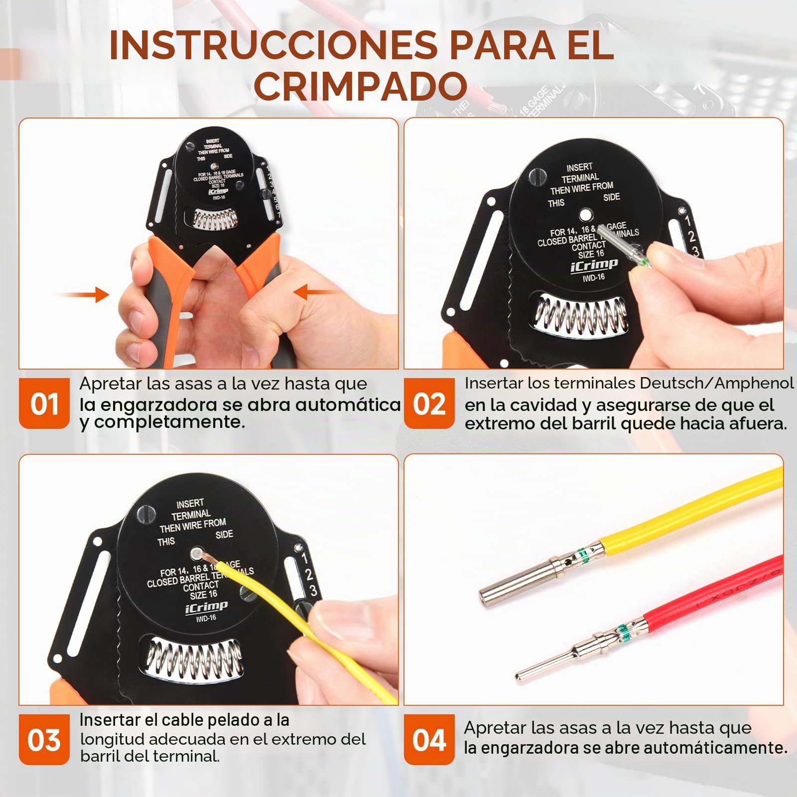 iCrimp Deutsch IWD-16 - Herramientas de crimpado de barril sólido, incluye inserción y extracción, compatible con kit de conectores DT