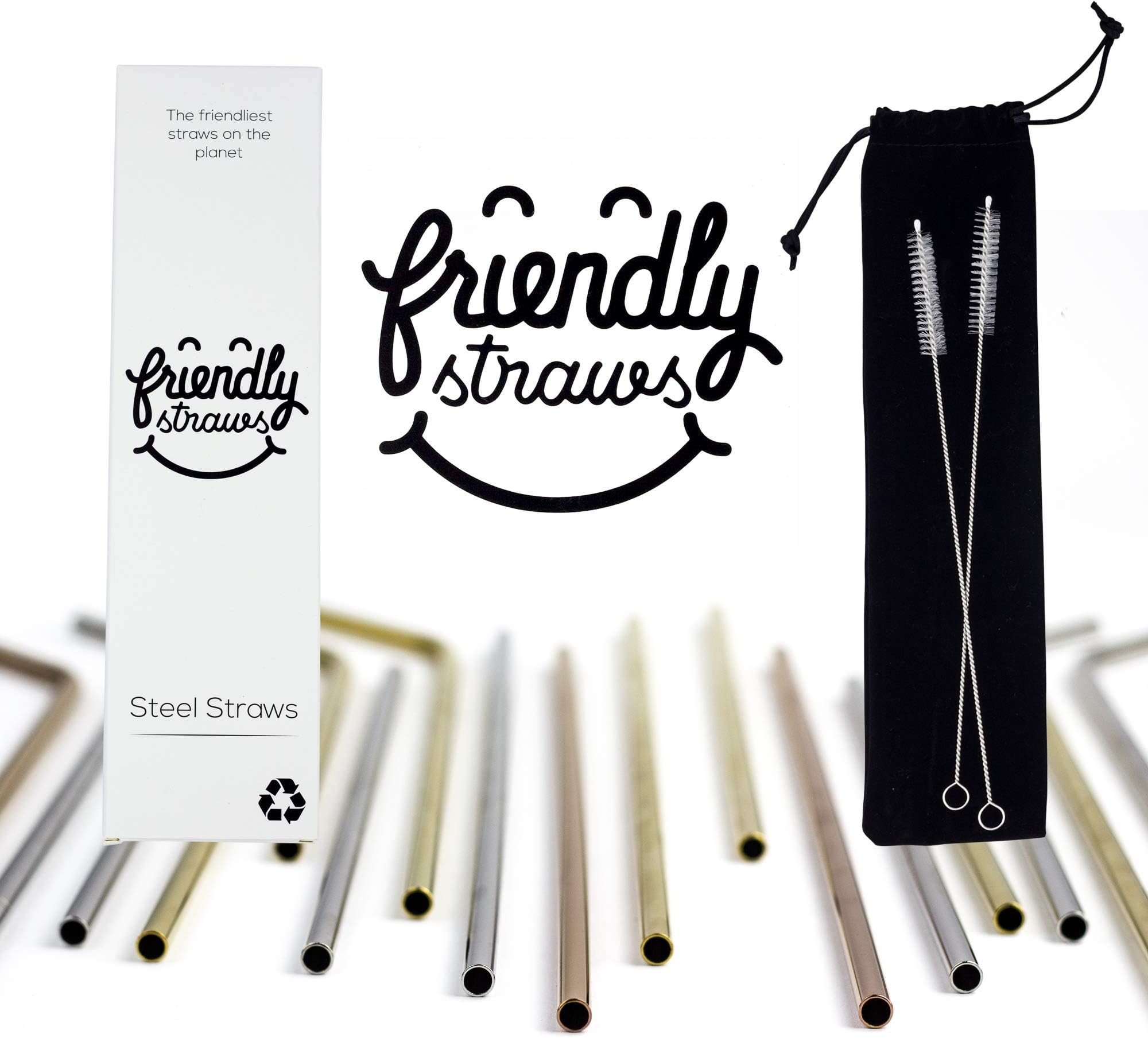 Steel Straws - 8 Reusable Straws Stainless Steel Friendly Straws (Rose Gold)