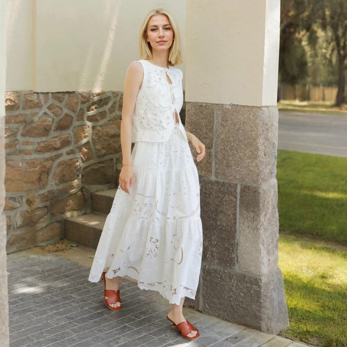 Kitten Heels Leather Sandals for Women Open Toe Textured One Band H Slide Dressy 2 inch Low Heeled Comfortable Sandals Fashion 2026 Summer Trendy Casual Slip-On Sandal Slipper - Image 5