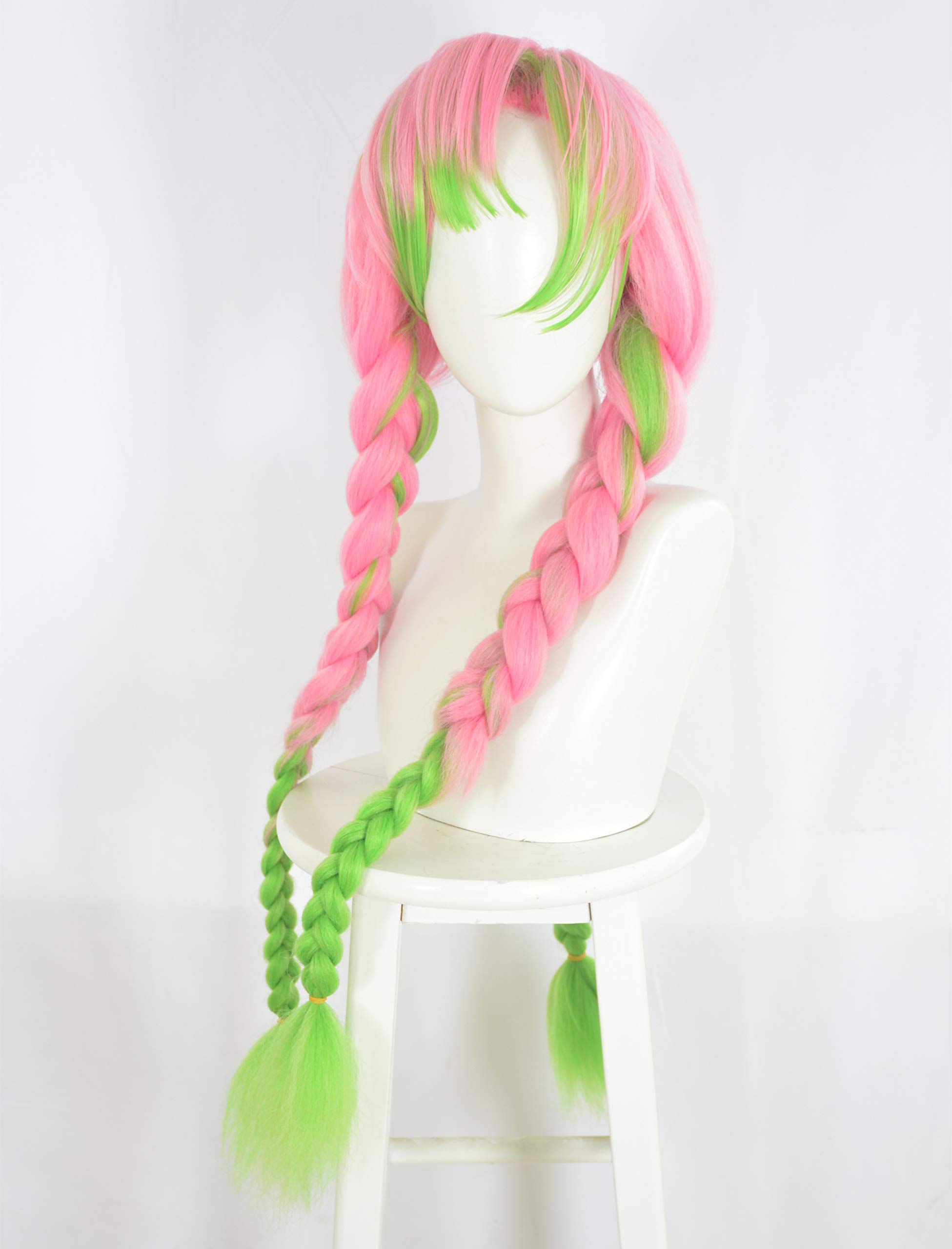 Topcosplay Anime Wigs Long Pink and Green Wig with Braids Cosplay Wig for Halloween Fancy Dress Party, Kanroji Mitsuri - Image 3