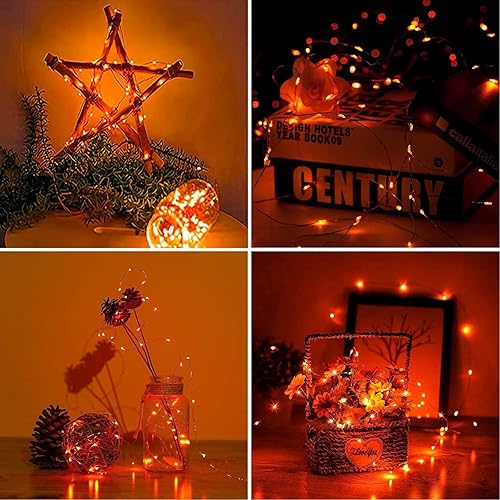 Miniatura 7 de RUICHEN Cable de cobre de 66 pies, 200 luces LED parpadeantes con control remoto (naranja)