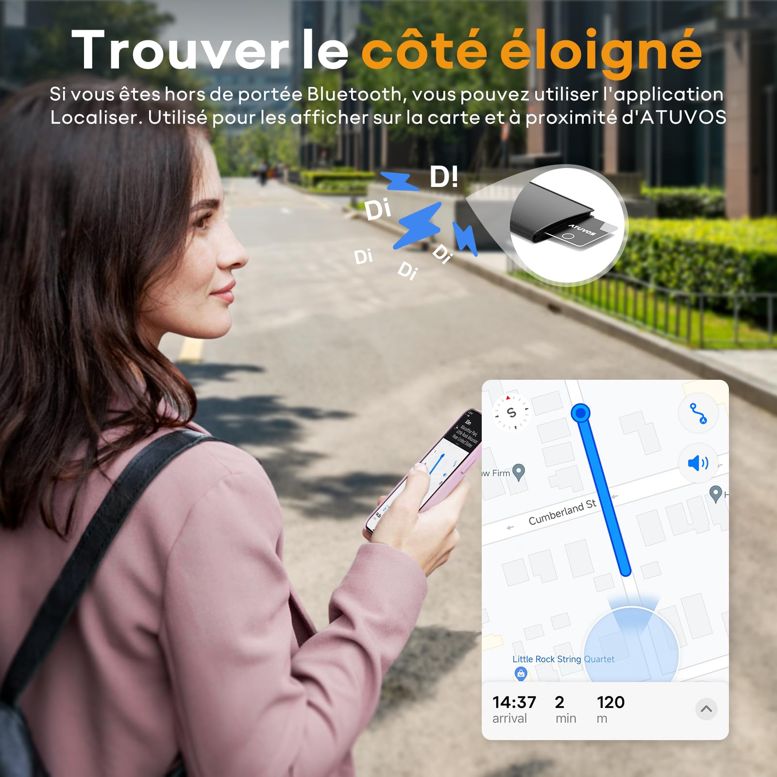 ATUVOS Air Tag Traceur, Wallet Tracker Card Fin 1,6 mm, Bluetooth Localisateur d'article Fonctionne avec Apple l’app Localiser (Uniquement iOS), pour Valises/Portefeuilles/Clés/Sacs/Bagages, Lot de 2