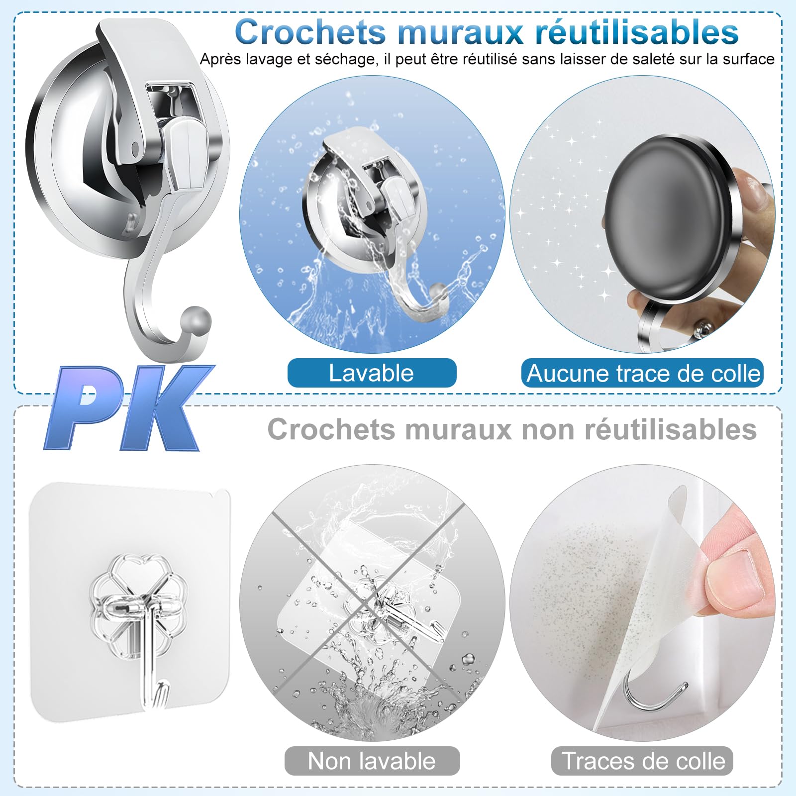 Fugoviin 4PCS Crochet Adhesif Mural, Crochet Ventouse, Patere Murale sans Percer, Porte Manteau Fugoviin 4PCS Crochet Adhesif Mural, Crochet Ventouse, Patere Murale sans Percer, Porte Manteau