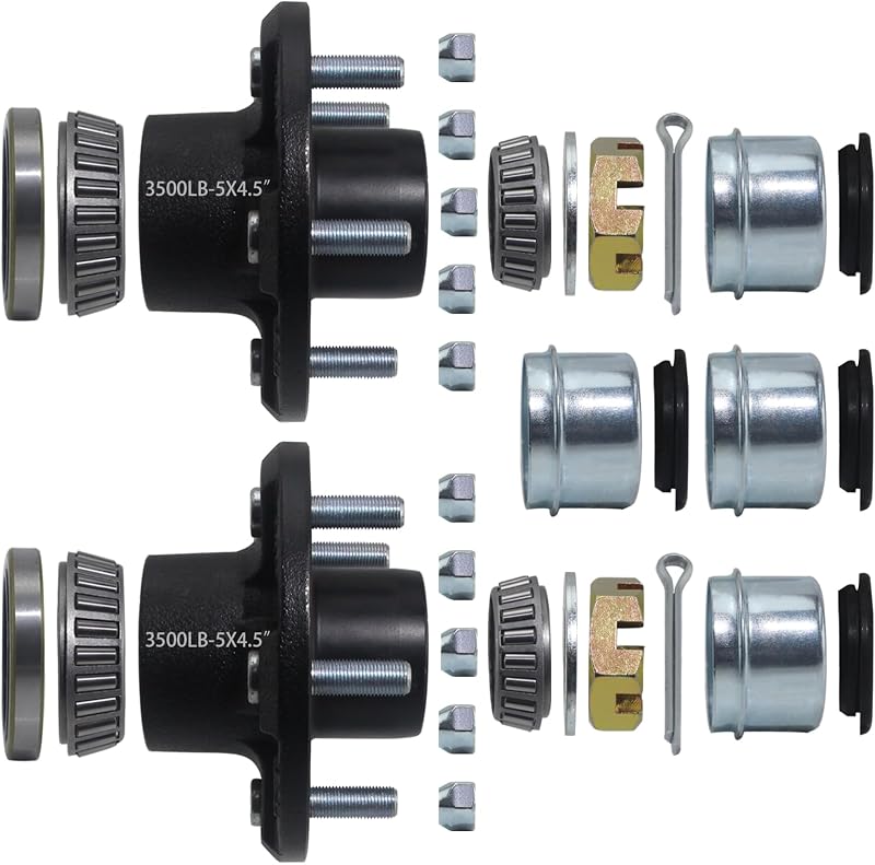 iBroPrat 2 Sets Trailer Hub Kit 5 Bolt 4.5 for 3500 lb 5 Lug #84 Spindle | Fits 1-1/16'' to 1-3/8" Axle Bearing 3500lb #84 Spindle with Complete Installation Hardware and Extra Dust Caps,Rubber Plugs