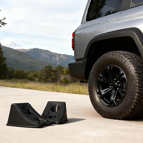 Miniatura 8 de TONDA Cuña de rueda de alta resistencia para automóvil, remolque de viaje, 8 x 4.7 x 4.7 pulgadas, paquete de 4, color negro