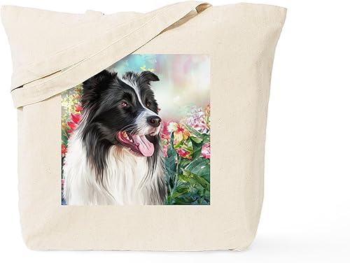 Vista 169 de CafePress Border Collie - Bolsa de lona natural, bolsa de compras reutilizable