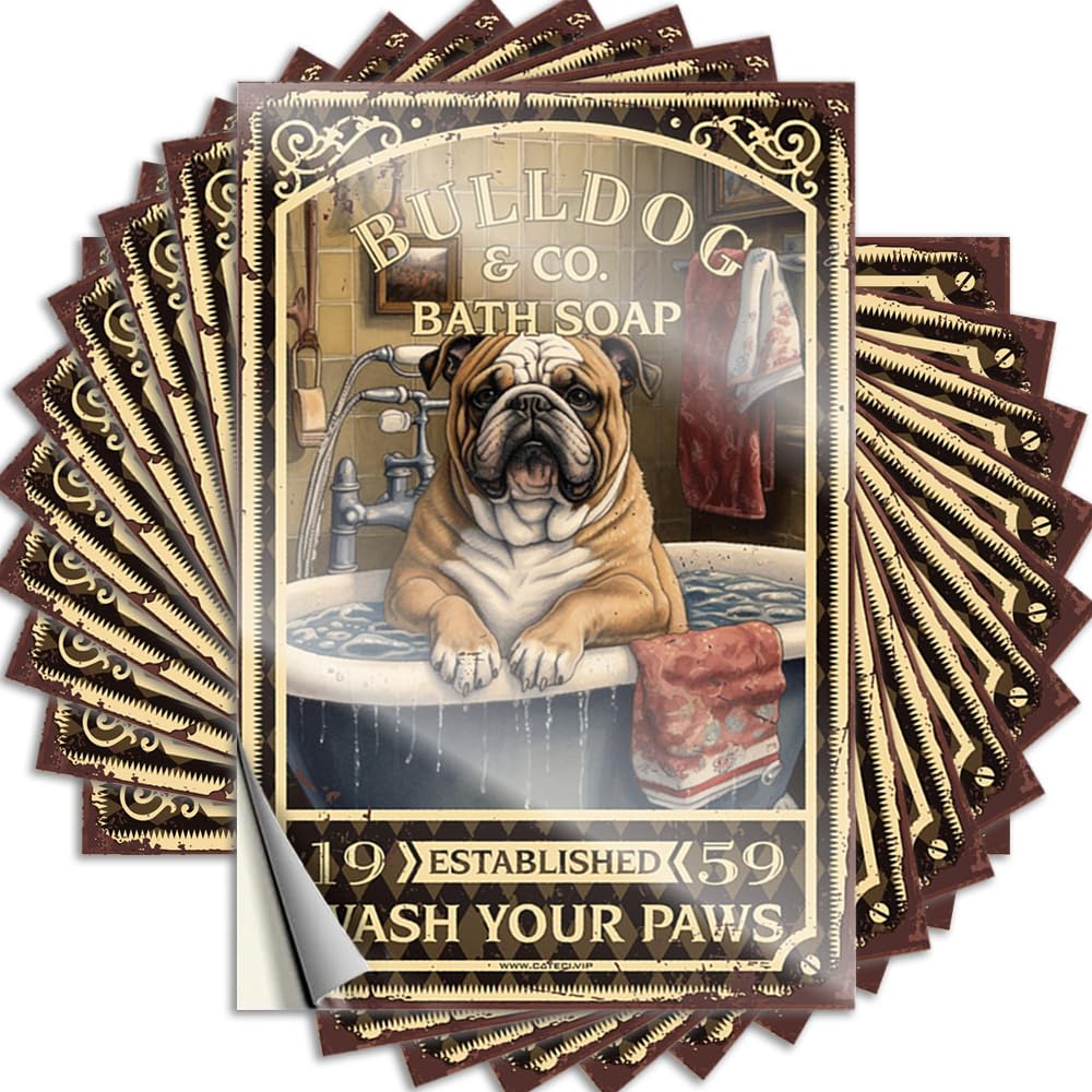 Bulldog Bath Soap Wash Your Paws Southern Decals | Tiki Decorations Waterproof Vinyl Case Hunting Removable Decal Peel Stick(12X18CM)
