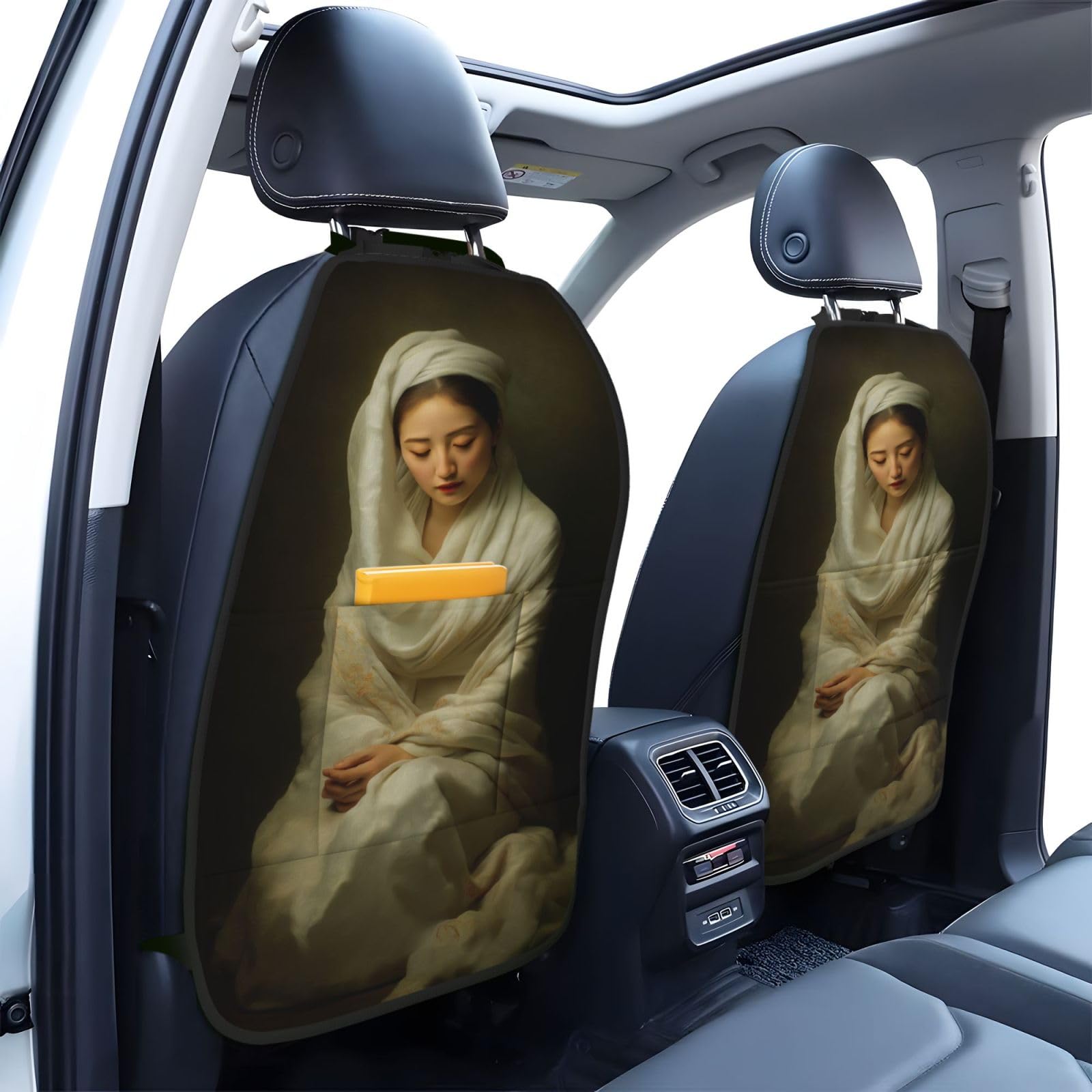 Beautiful Woman Wearing White Headscarves Car Seat Back Kick Protectors,2 Pack Kick Mats With Storage Pockets For Vehicles To Protect From Dirt Mud Scratches
