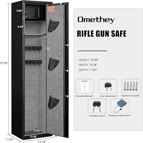 Miniatura 5 de Omethey Caja fuerte para pistolas de 57.09 pulgadas, de acceso rápido con 5 pistolas y rifles, caja fuerte para rifle y pistolas caseras con teclado