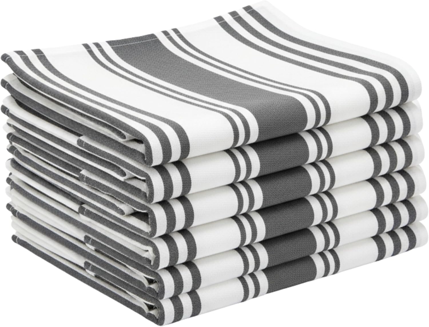 LITO LINEN AND TOWEL Cotton Kitchen Towels – Striped Dish Cloths for Drying, Cleaning & Cooking – Super Absorbent, Durable, Multipurpose Grey, 18"x28" - Pack of 6