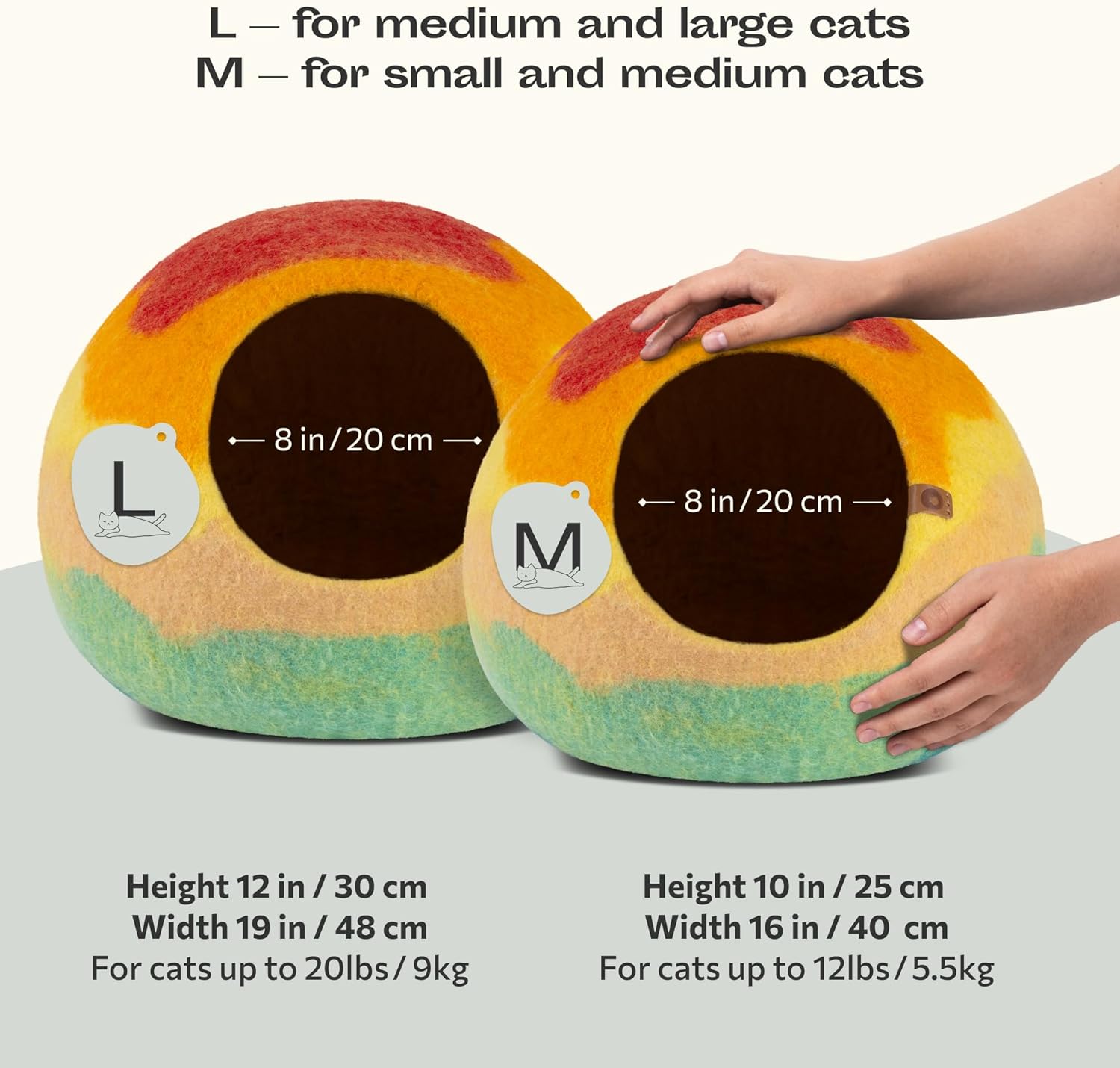 MEOWFIA Cat Bed Cave Premium Felt – Handmade 100% Merino Wool Hideaway House for Cats and Kittens (Vivid Shades) (Medium, Tucson Sunset)