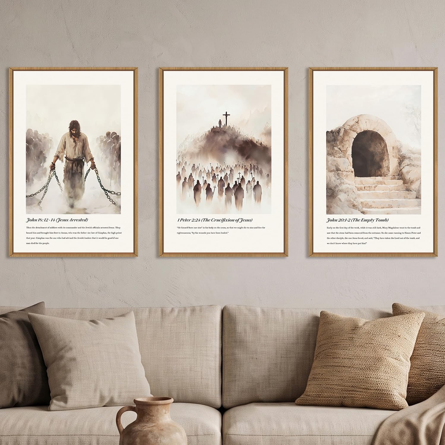 KAIRNE Jesus Christian Framed Canvas Wall Art Set,Neutral Bible Verses Wall Decor,Modern Religious Scripture Art Prints,Christ Cross Empty Tomb Artwork for Living Room,Bedroom,Church,Office-24 x36 x3