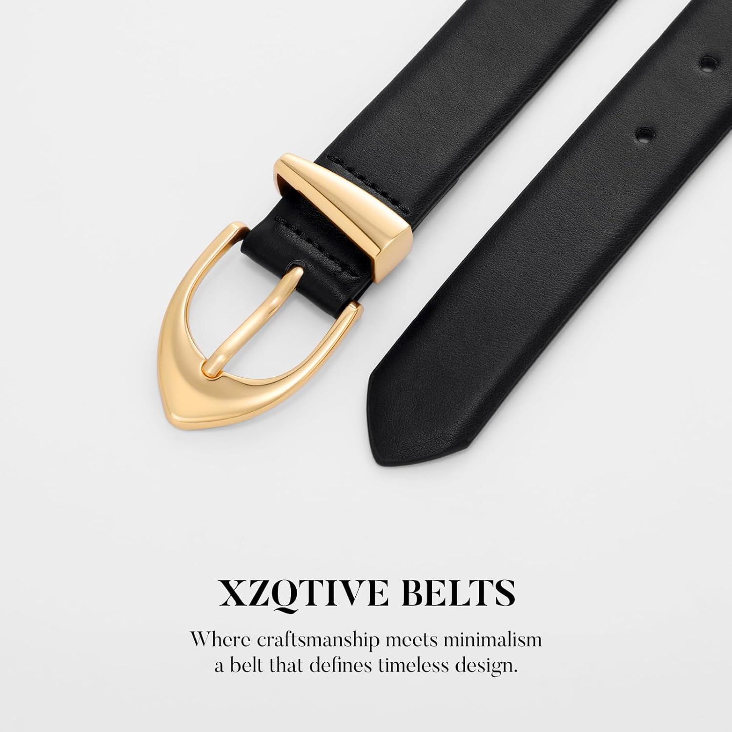 XZQTIVE Women's Leather Belts, Classic Minimalist Design For Jeans Pants Dresses, Black Belt With Gold Buckle - Image 4