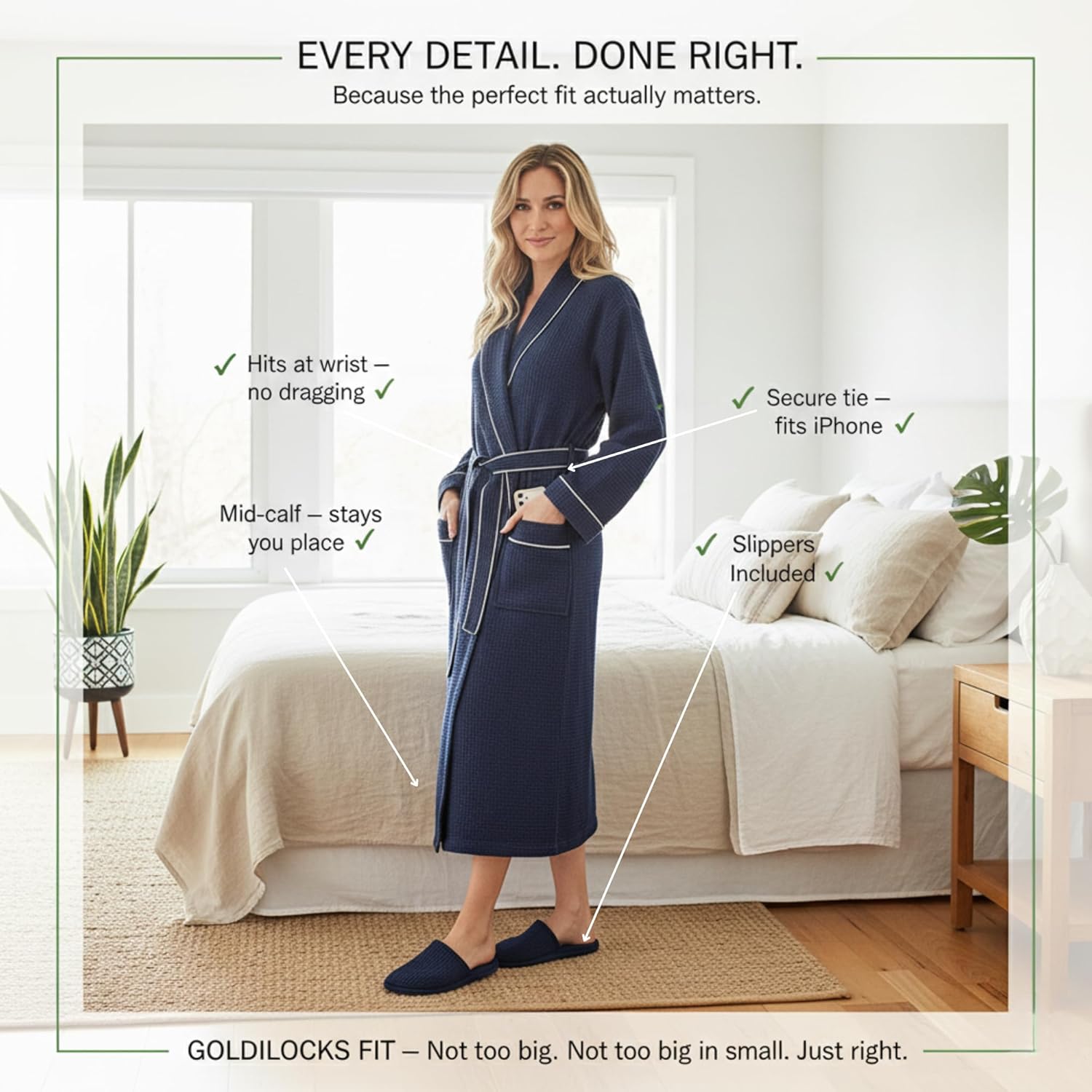 Lotus Linen Long Waffle Cotton Robes for Women – Monogram, Lightweight, Soft Kimono Spa Bathrobe with Pockets
