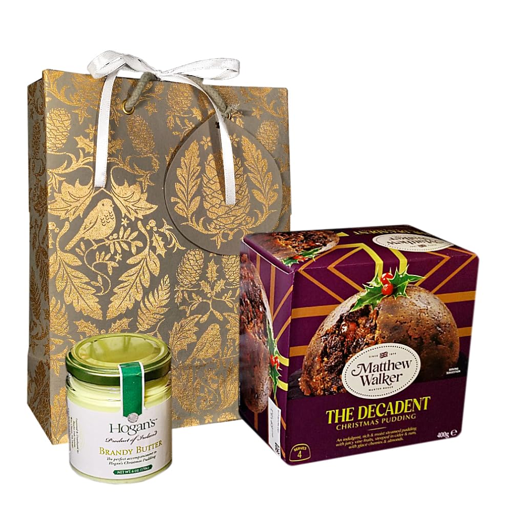 Matthew Walker Luxury Christmas Plum Pudding & Brandy Butter Christmas Food Gift Set -Ships the Same Business Day - Order by 1 PM Pacific Time