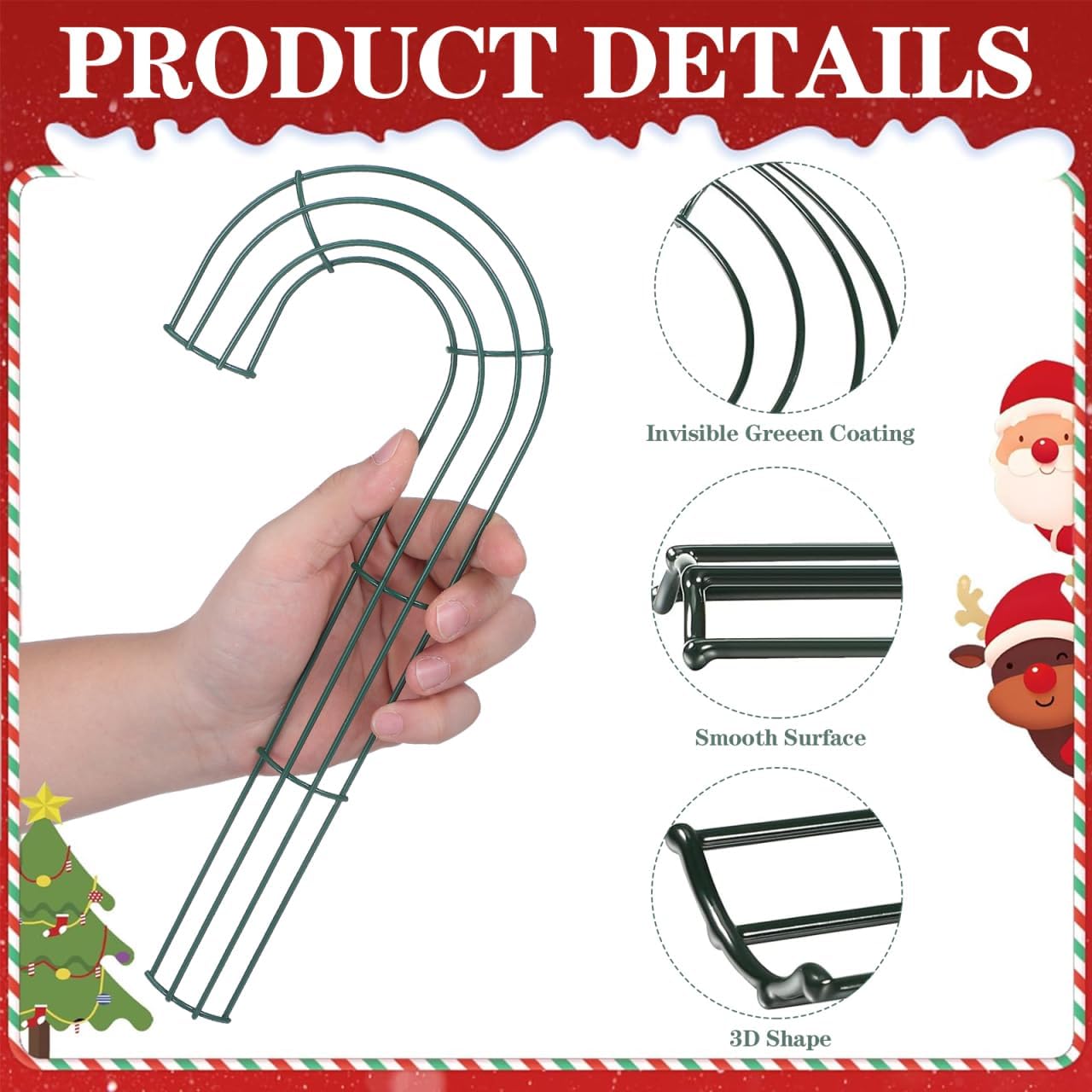 FOMIYES Christmas Flower Wreath Frame 4Pcs Candy Cane Shape Wreath Frames, Wire DIY Loop, J Letter Flower Hanging Loop Rings for Christmas Valentines New Year Party 11.79 x 7.07in
