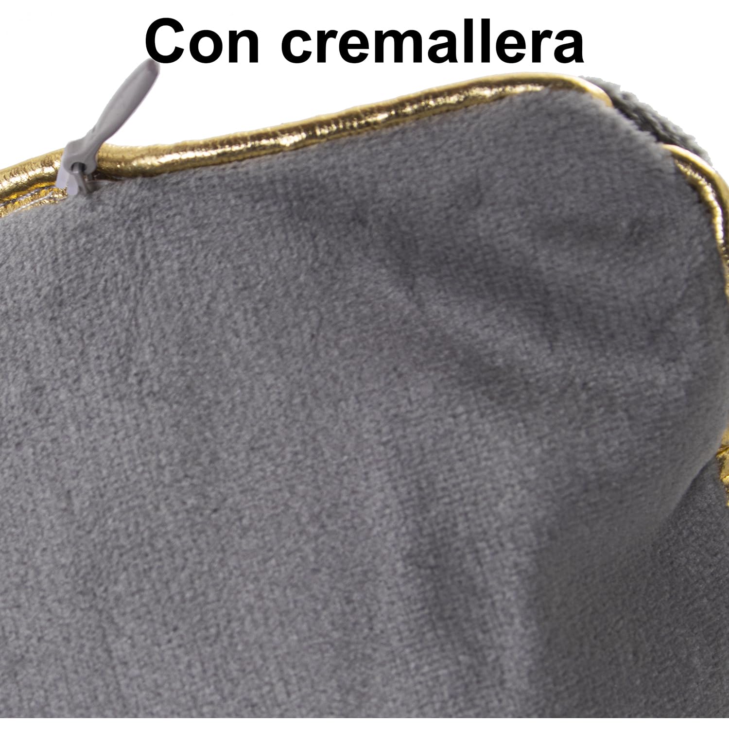 COJÍN TERCIOPELO GRIS 45X45CMC/CREMALLERA 45X45CM, CON RIBETE DORADO