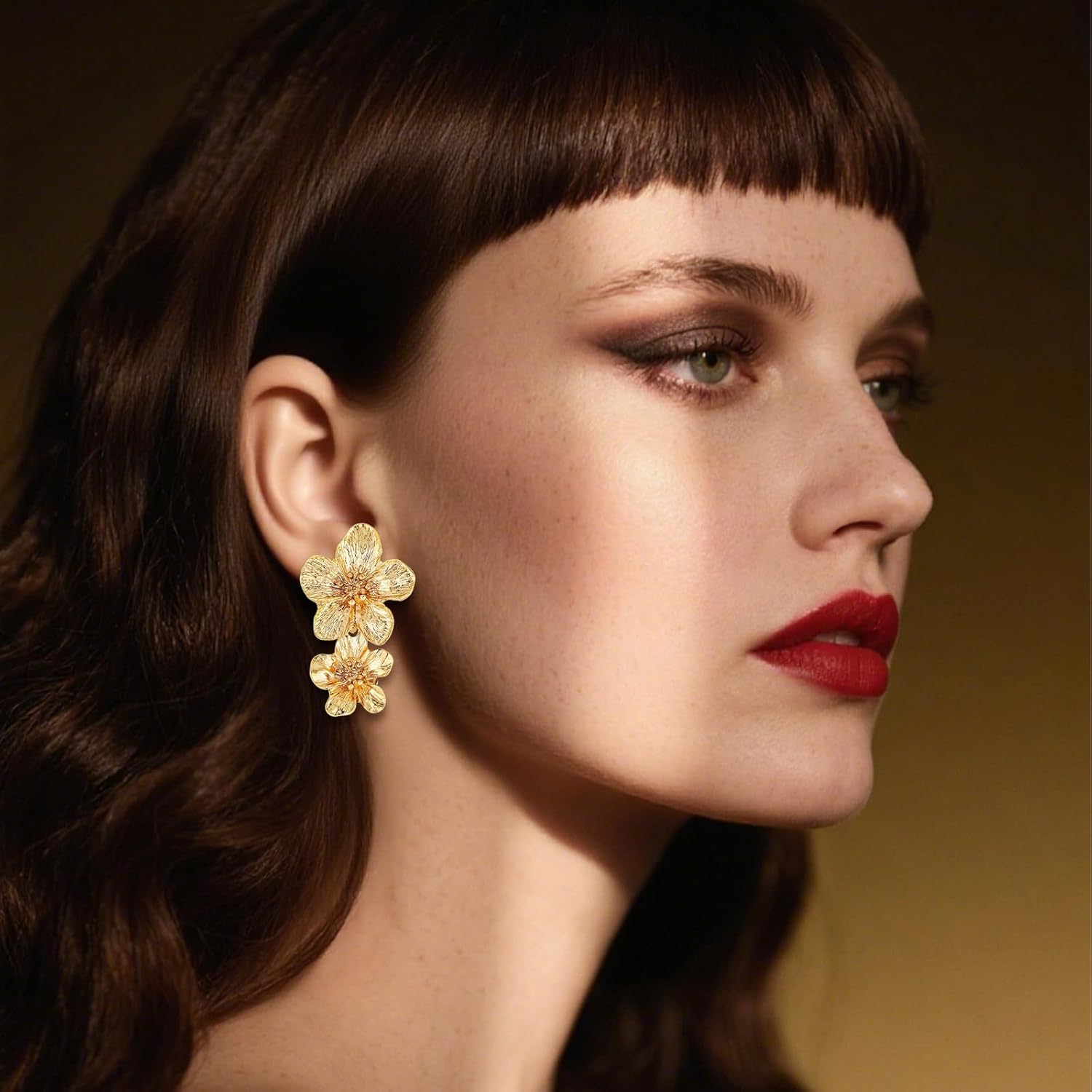 1 Pair Gold Flower Earrings for Women Large Double Floral Earrings Boho Statement Earring Big Dangle Earring for Women Unique Jewelry Gift by Matwsec - Image 6