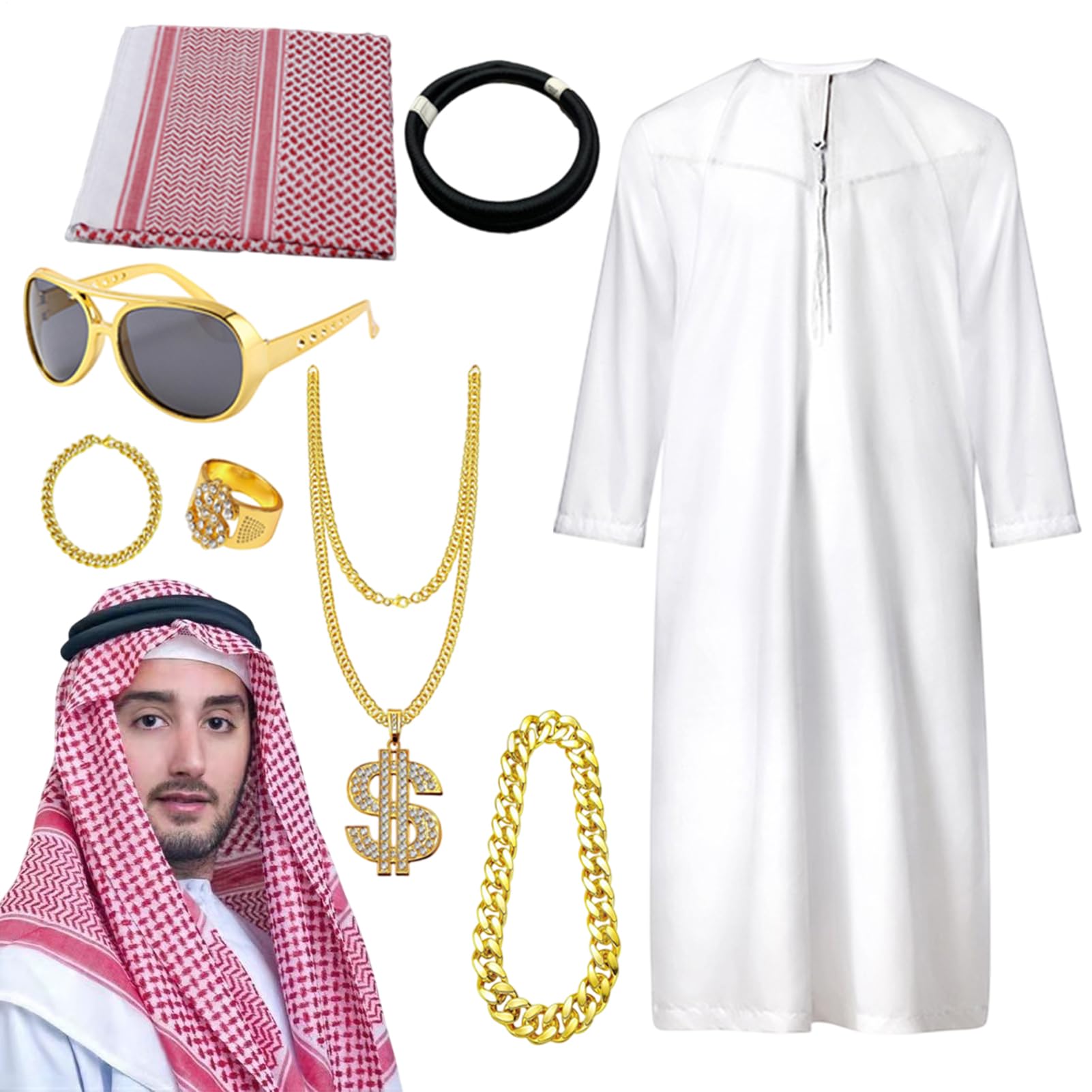 Męski strój arabski, akcesoria do cosplay, strój na Bliski Wschód, do kostiumu, na Bliski Wschód, Halloween, Boże Narodzenie, karnawał