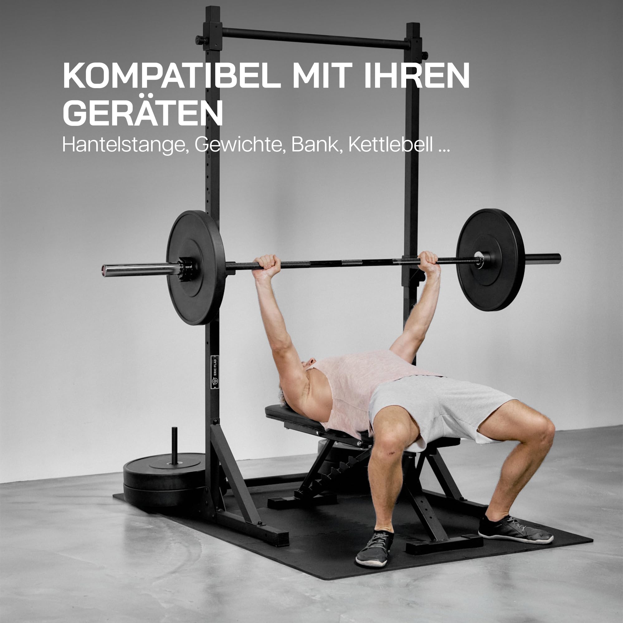 ERIC Flag Bodenschutzmatte Fitness | 6 Modulare Eva Puzzlematten + Rand, große Fläche 178x120x1 cm (2,13 m²), BPA-freier Eva-Schaum | rutschfest, Stoßdämpfend, | Home Gym, Krafttraining, Garagenboden