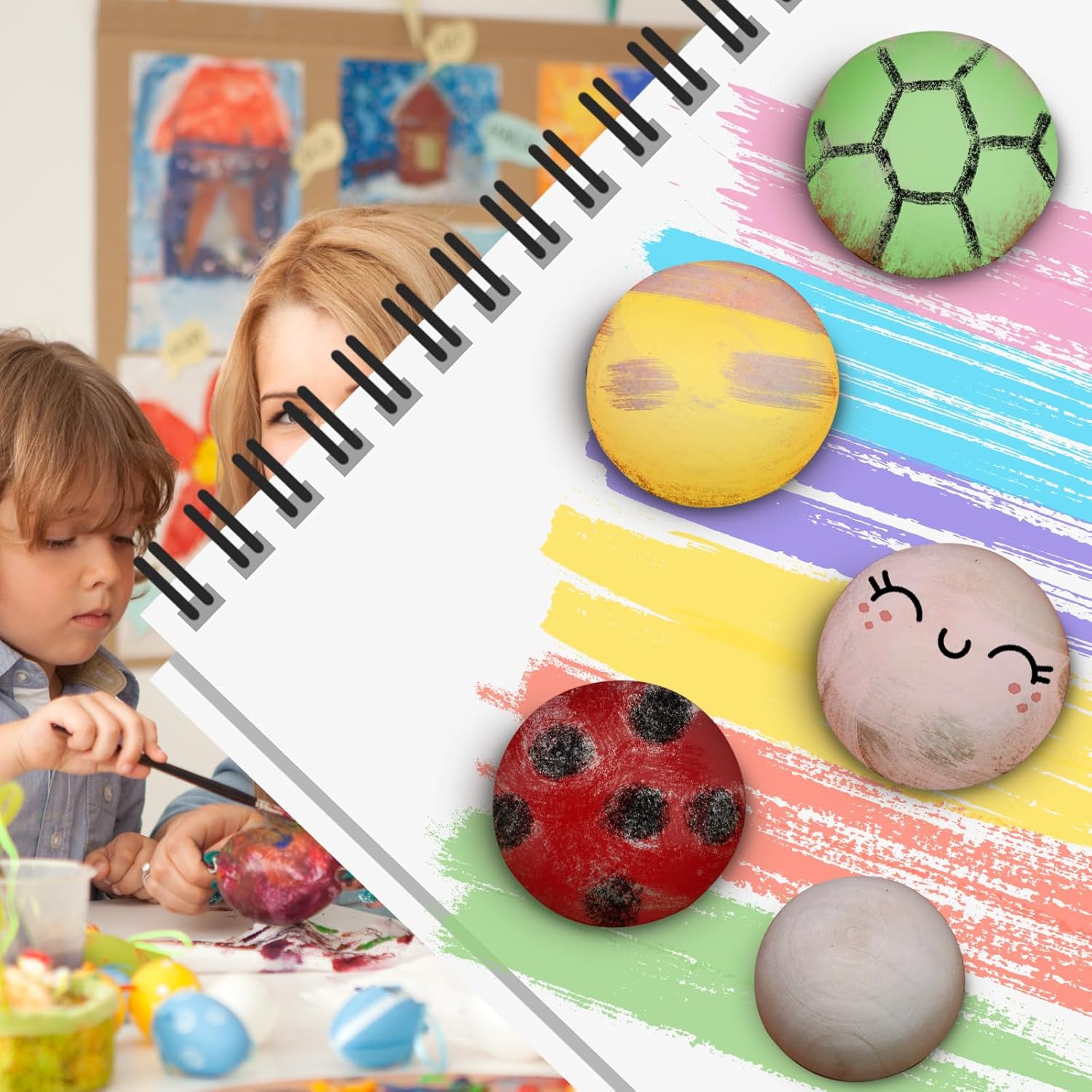 350 Pack Unfinished Wooden Beads - 15mm Half Round Wooden Beads and Small Wood Balls Half Craft Balls for DIY Projects, Christmas Decorations - Image 4