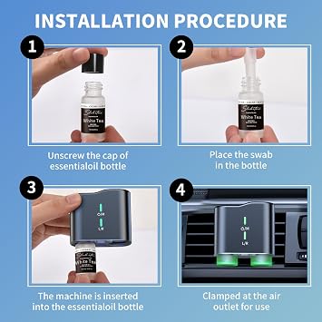 Waterless Car Diffuser Kit with 4 Fragrance Oils Luxury Hotel Inspired Aromatherapy Air Freshener for Car, Vehicle, Office & Small Spaces (Black, Hotel Fragrance)