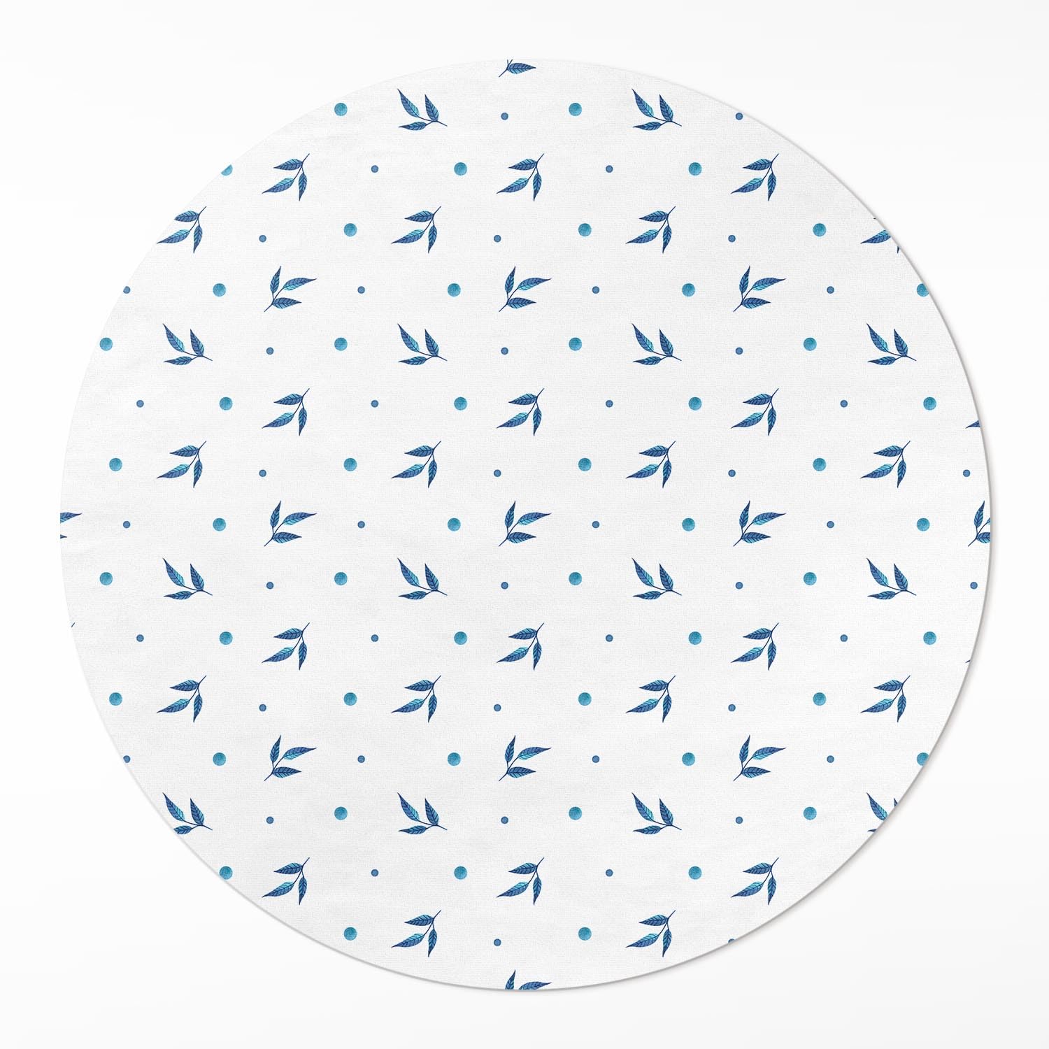 Tapis Vinyle Rond ø110 cm à Motifs Petites Feuilles et Points pour Sol de Cuisine et Salon