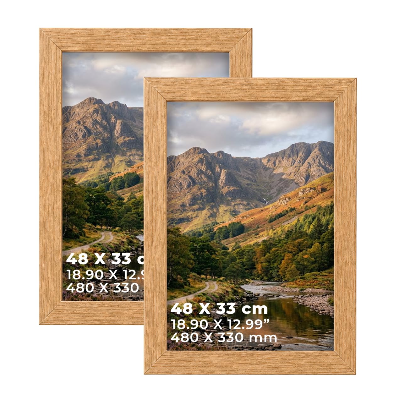 DECORO Oak 48X33 CM Pack of 2 Picture Frame with Plexiglass Front & Engineered Wood Construction, Wall Hanging Display for Photos, Posters, Prints & Artwork, Portrait or Landscape